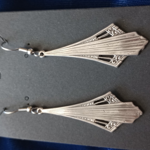 Sterling Silver Art Deco Vintage Style Long Dangle Earrings - Picture 3 of 14